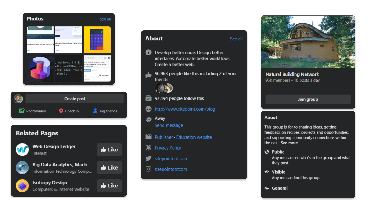 Facebook Card UI elements