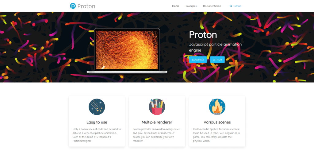 Proton is a lightweight and powerful Javascript particle animation library