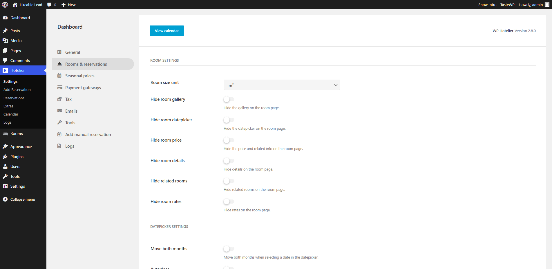 WP Hotelier settings demo