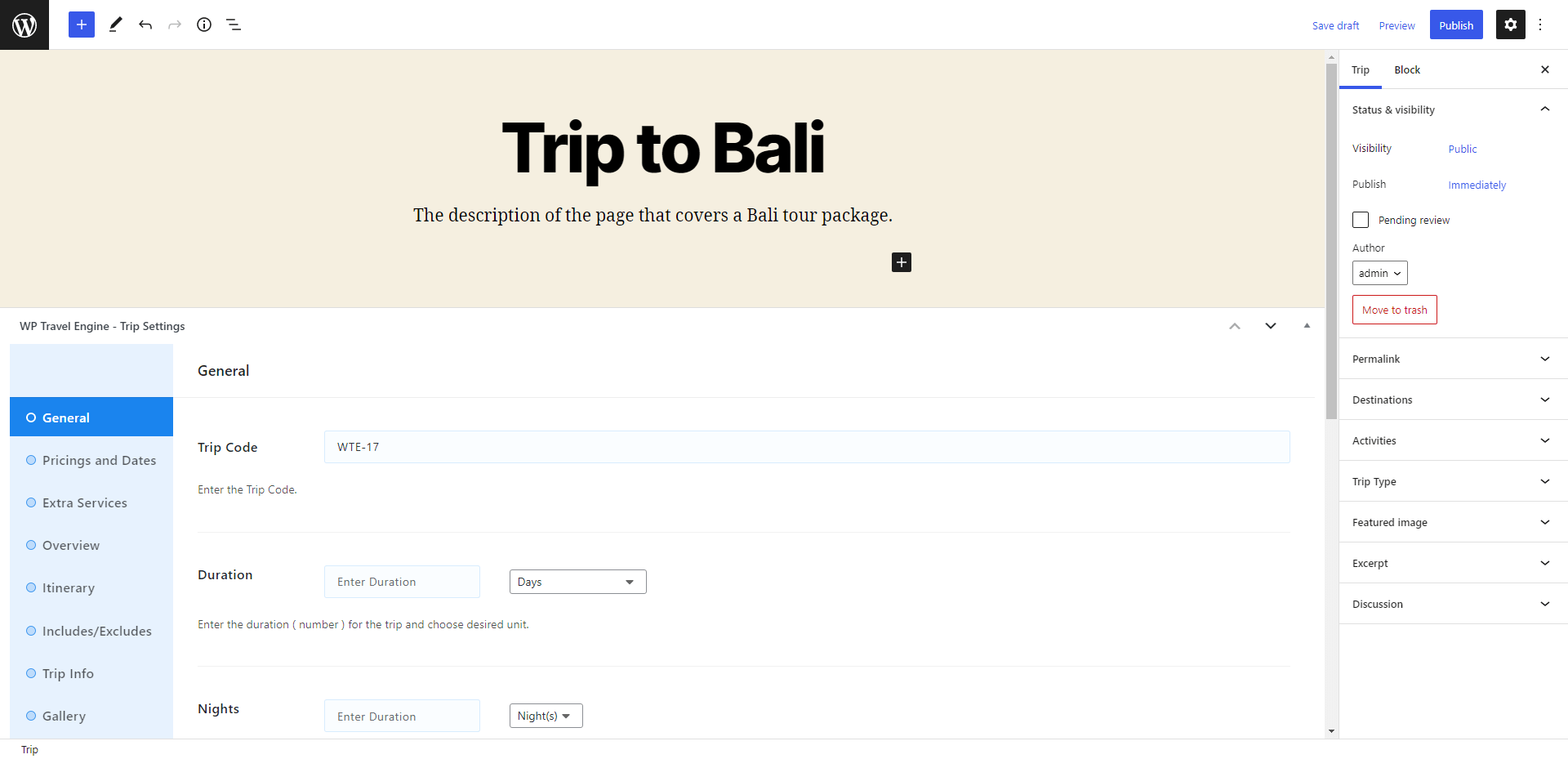 WP Travel Engine Preview