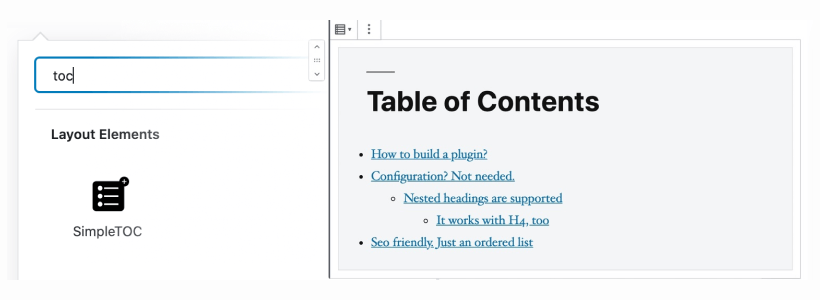 SimpleTOC – Table of Contents Block