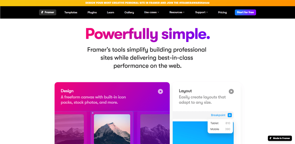 Framer homepage