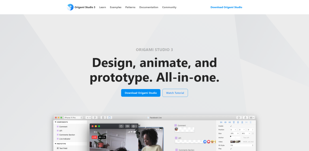 Origami Studio homepage