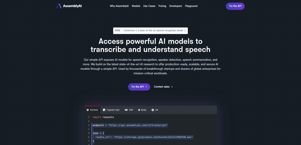 AssemblyAI - for developers working on speech products.