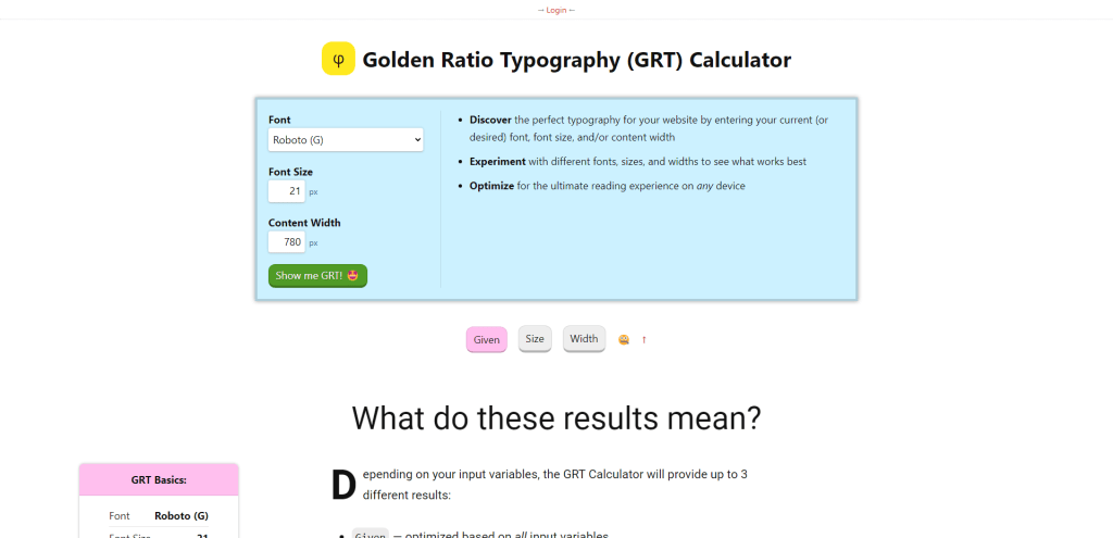 Golden Ratio Typography (GRT) Calculator