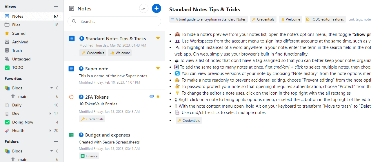 standard notes UI