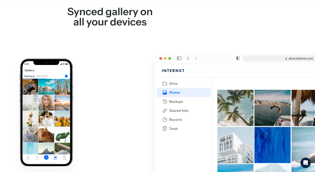 Synced gallery Internxt