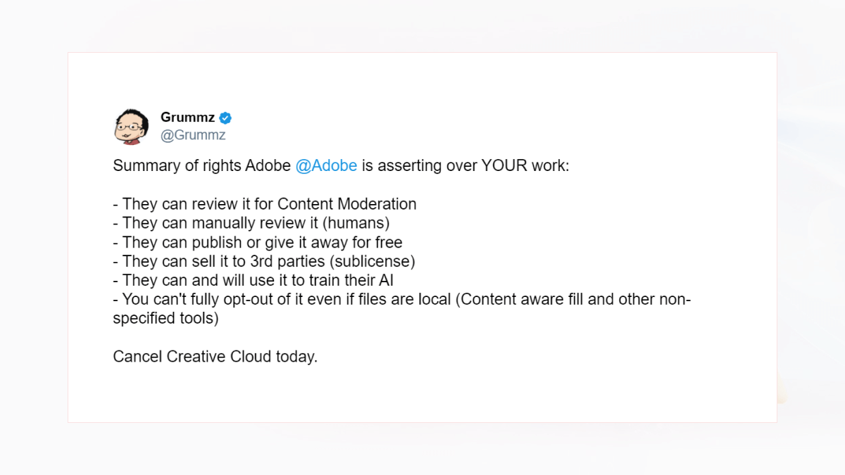 Summary of rights Adobe 
@Adobe
is asserting over YOUR work.