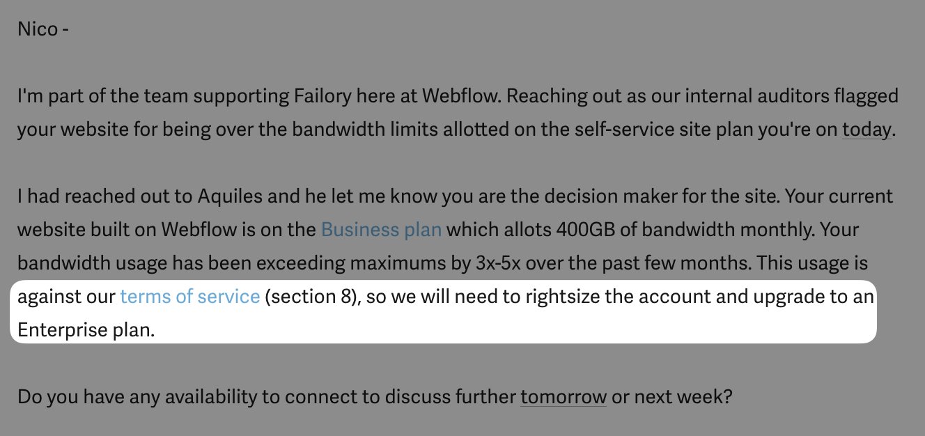 webflow message nico failory